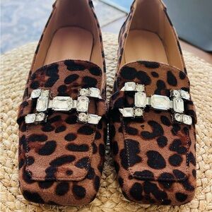 Leopard Print Loafers with Crystal Embellishments